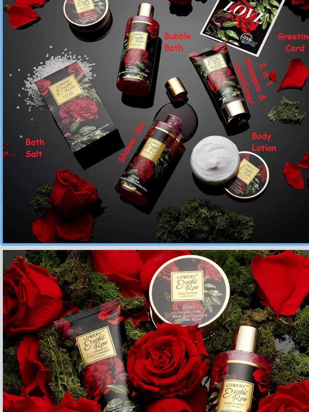 LOVERY Luxury Spa Gift Set Rose Scented Lotion Bath Basket Mothers Day New